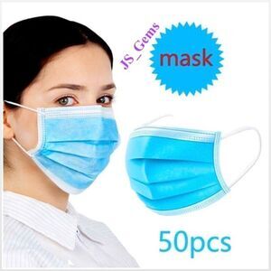New Unisex 50 Blue & White Disposable Face Masks